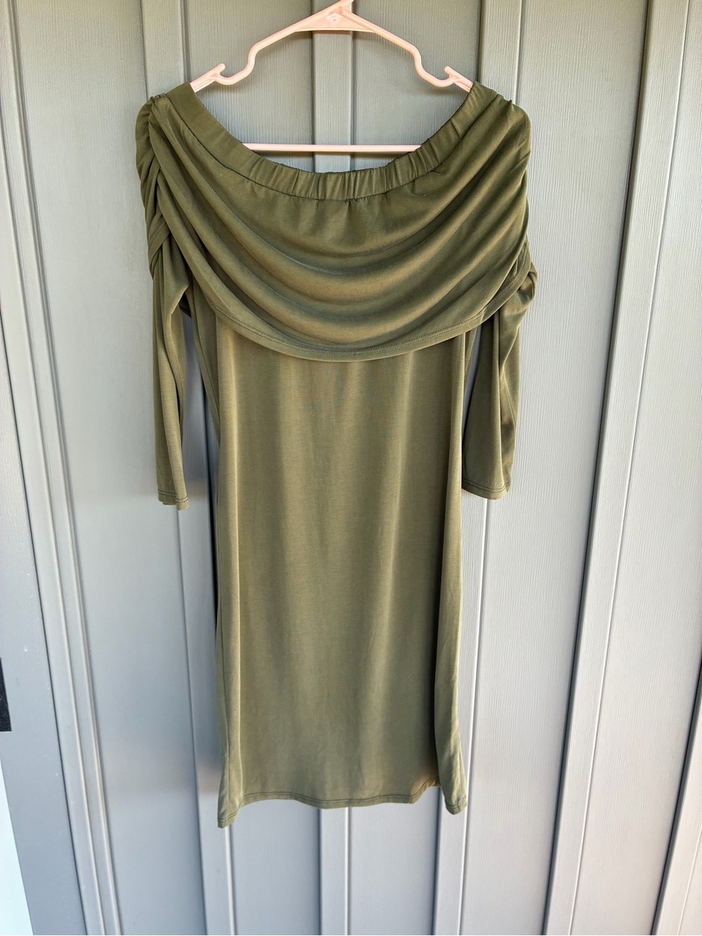 Westmoon Olive Green Off Shoulder Draped Bodycon Dress Medium